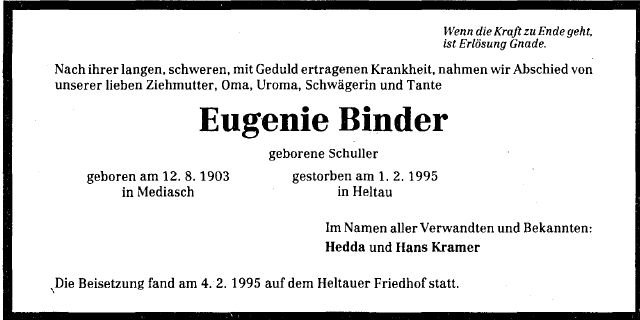 Schuller Eugenia 1903-1995 Todesanzeige